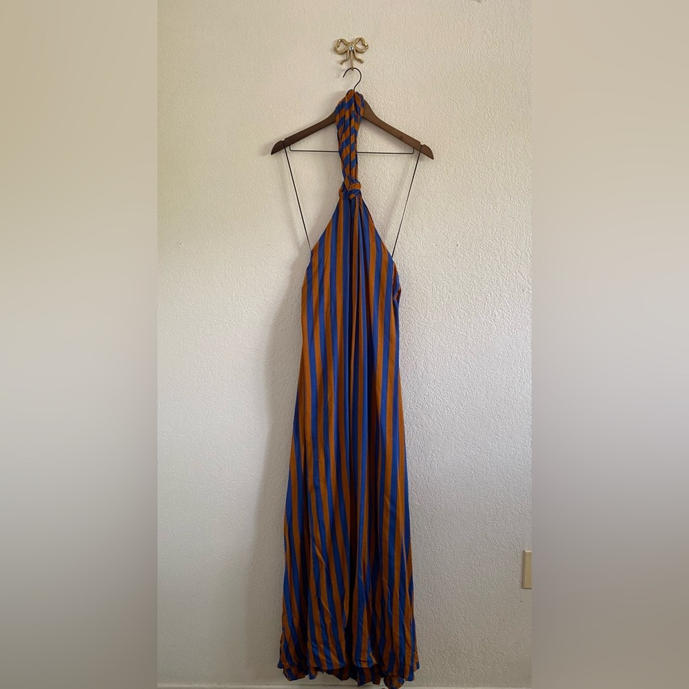 Natalie Martin Astrid Halter Dress Thick Stripe Blue/Coffee Size XS